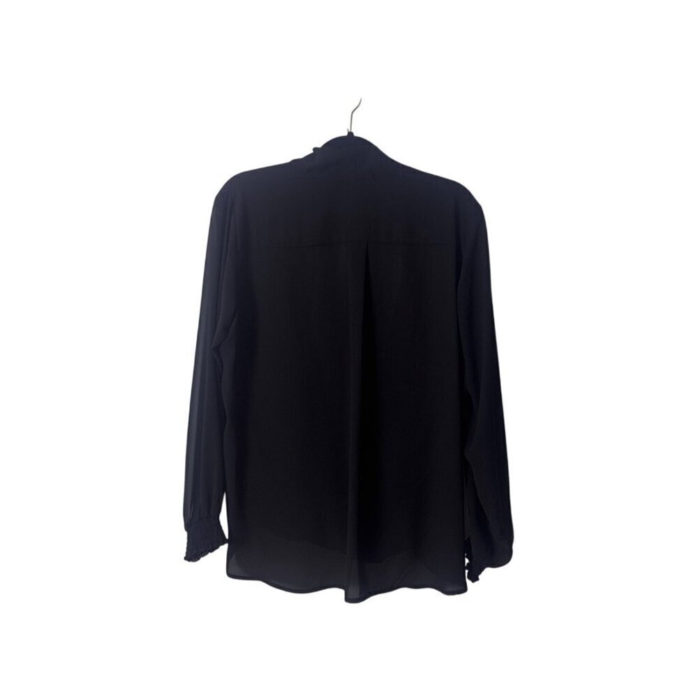 Black Pleione Womens Draped Blouse 1X Polyester With Smocked Cuffs - Picture 2 of 7